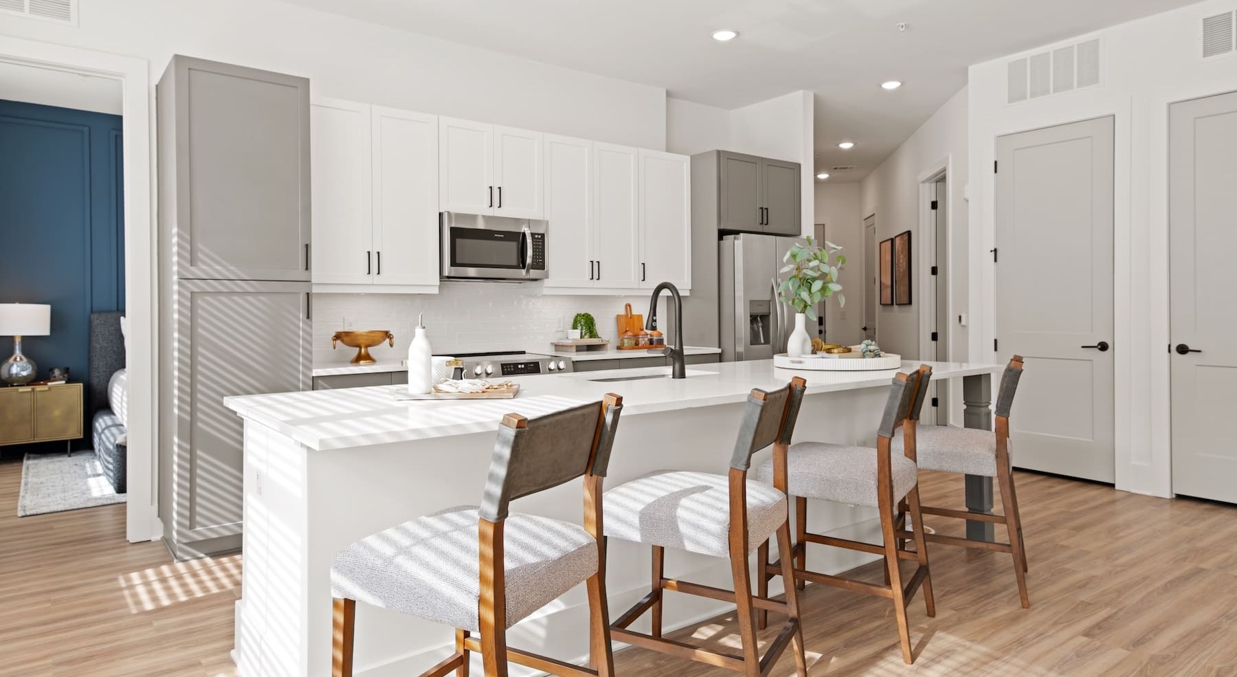kitchen with granite countertops and an island
