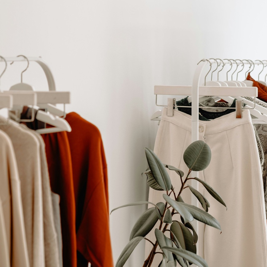clothes on a hanging rack