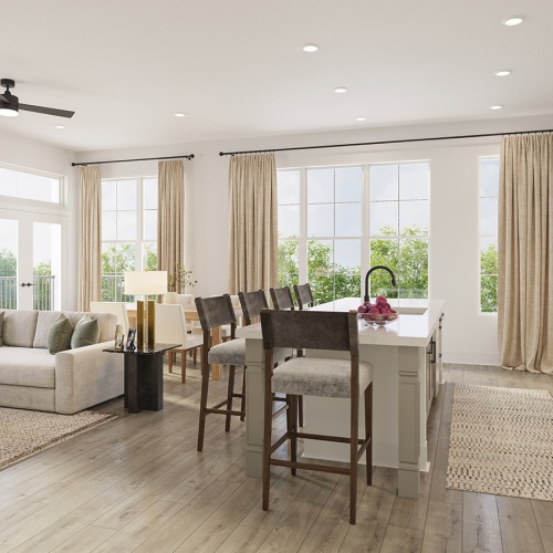 kitchen living room views with island and couch