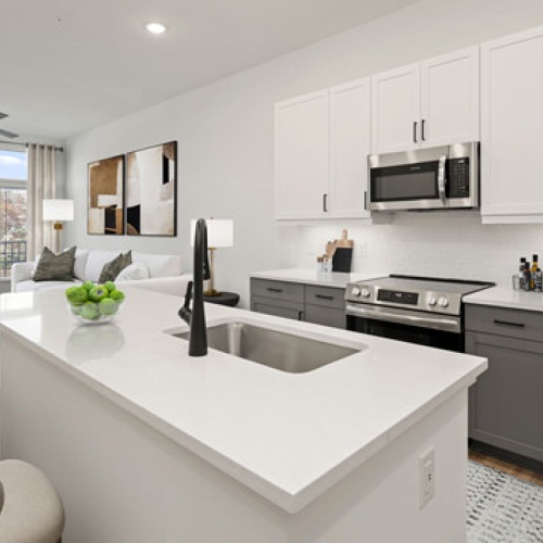 kitchen with white cabinets